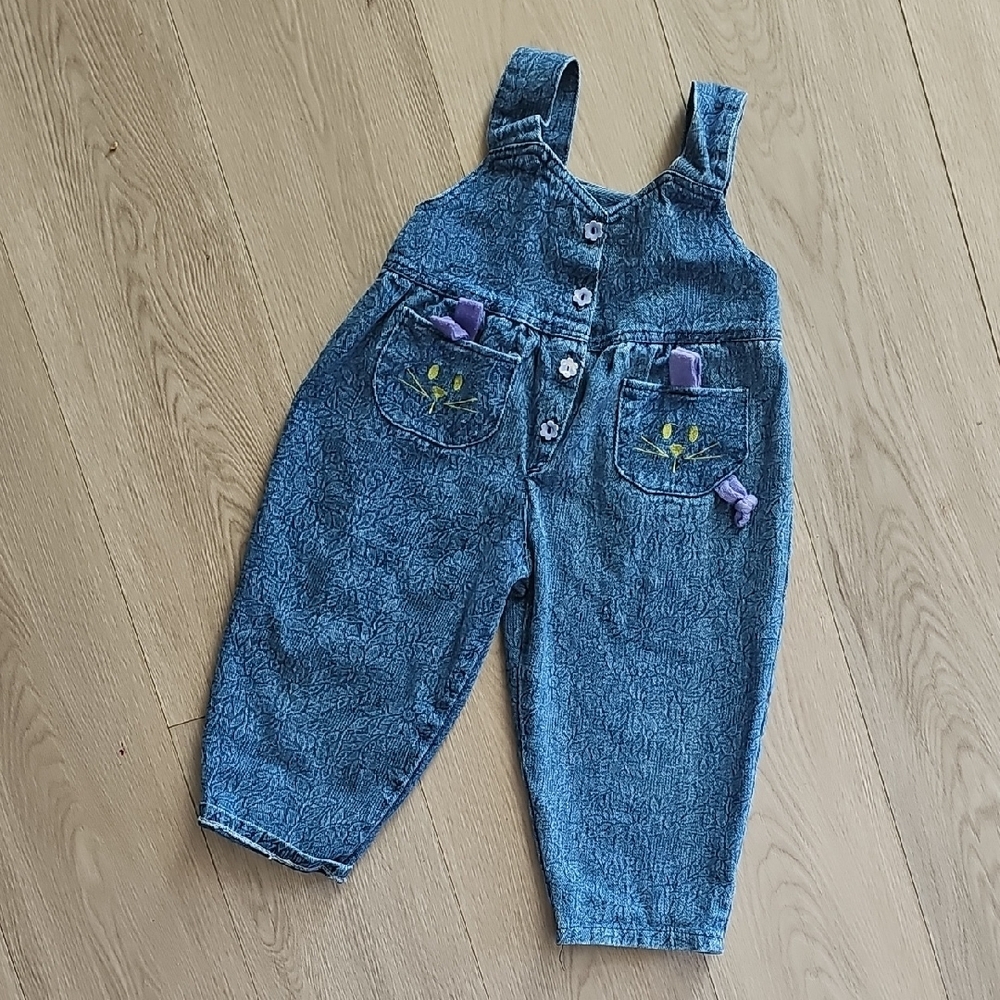 Vintage Floral Denim Bubble‎ Overalls, 2T